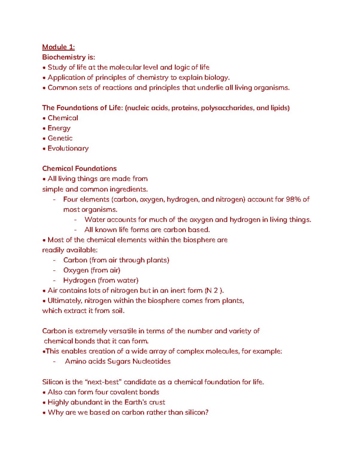 BSMC 200 - Module 1: Foundations of Biochemistry Notes - Studocu