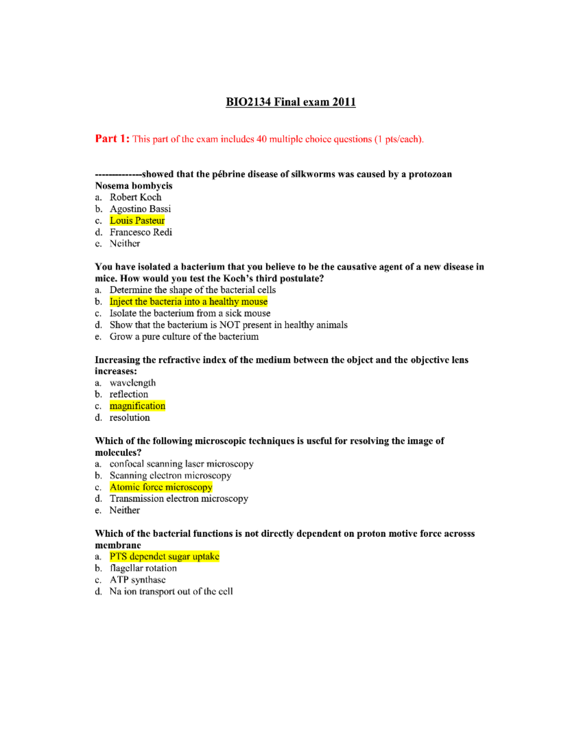 BIO3124 Final Exam 2011: Comprehensive Study Guide and Questions - Studocu