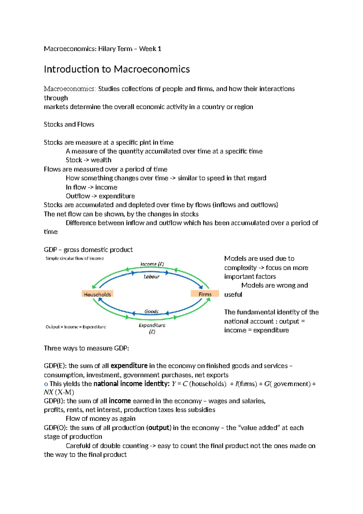 Macroeconomics: Hilary Term Week 1 Lecture Notes - Studocu