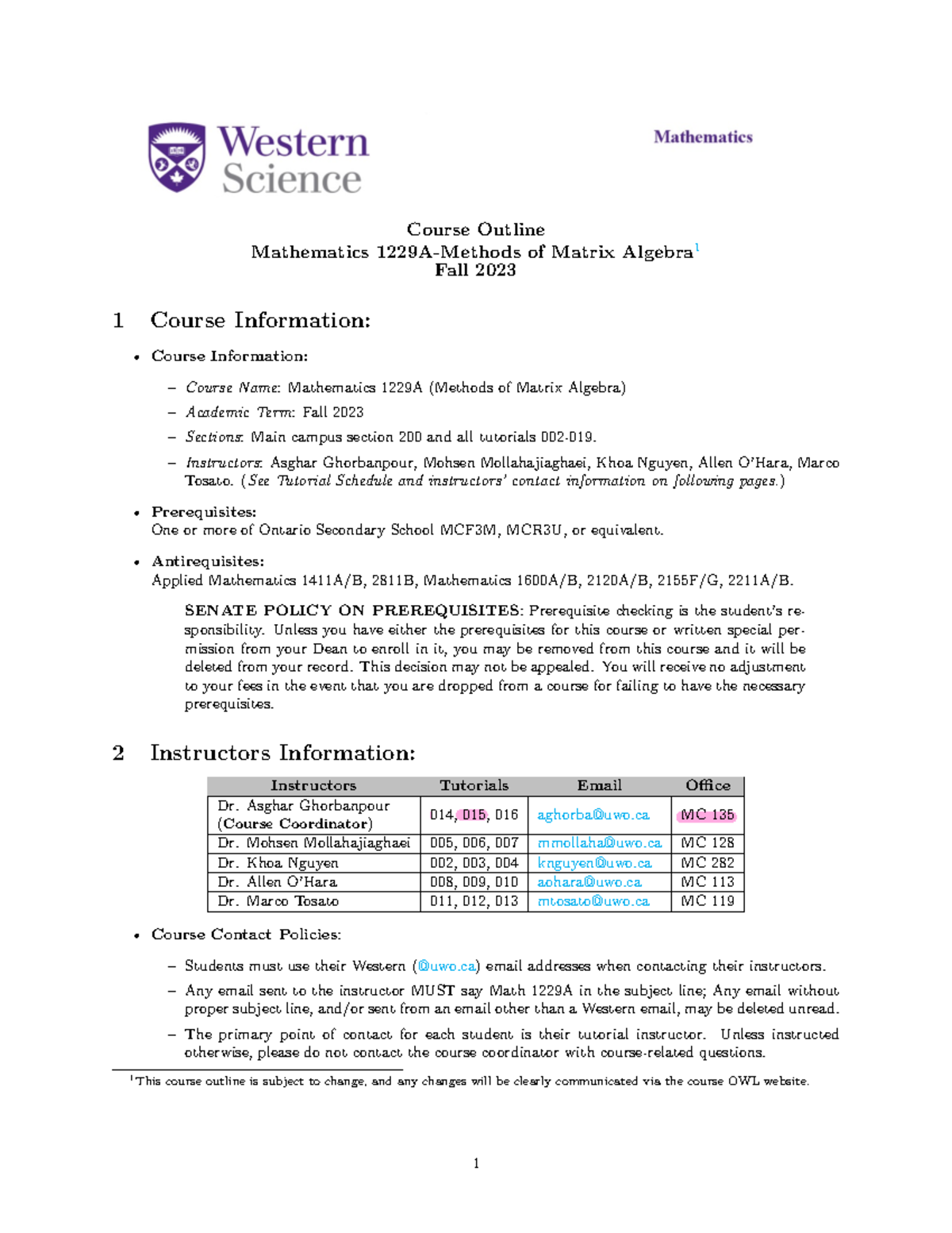 Math 1229A Fall 2023 - Course Syllabus and Evaluation Methods - Studocu