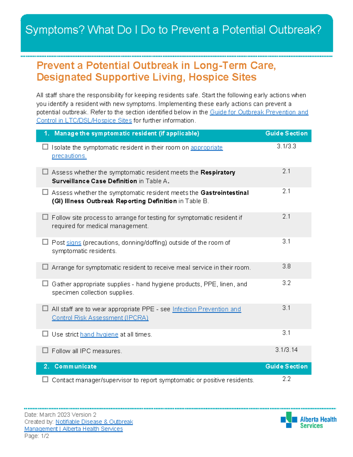 Hi ipc prev outbreak prev quick ref res - Symptoms? What Do I Do to ...