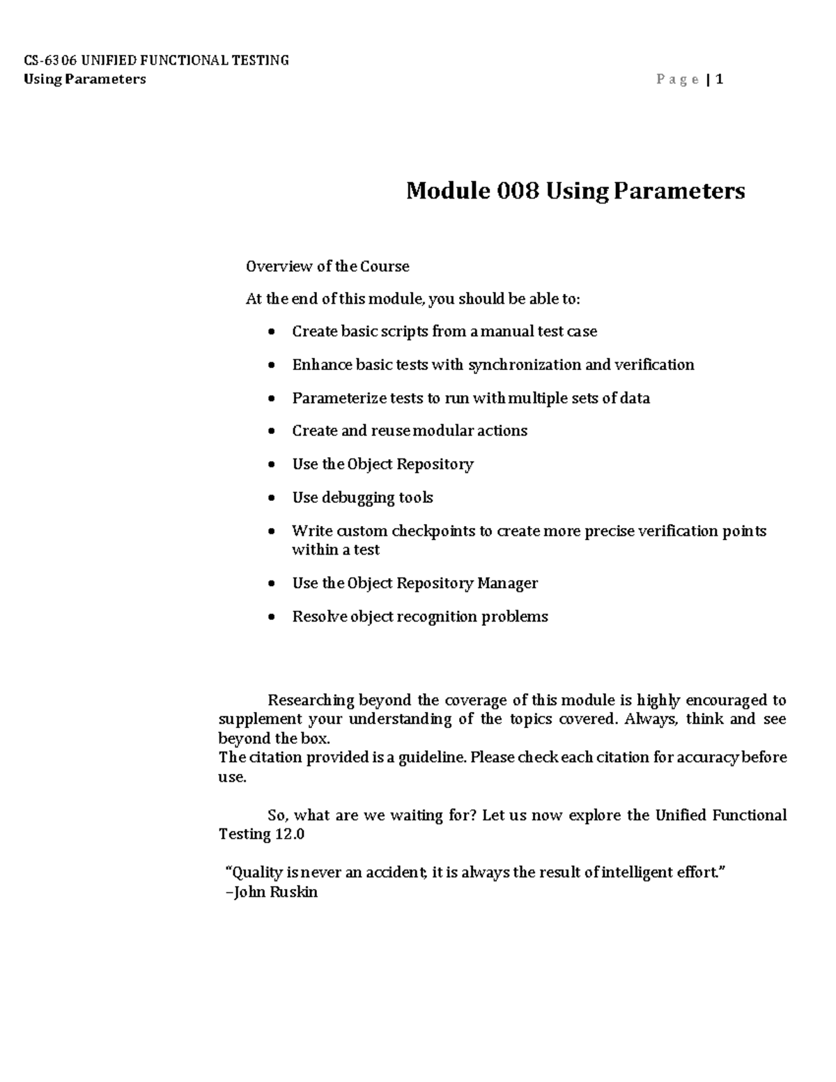 Module 8: Using Parameters in Unified Functional Testing (UFT) - Studocu