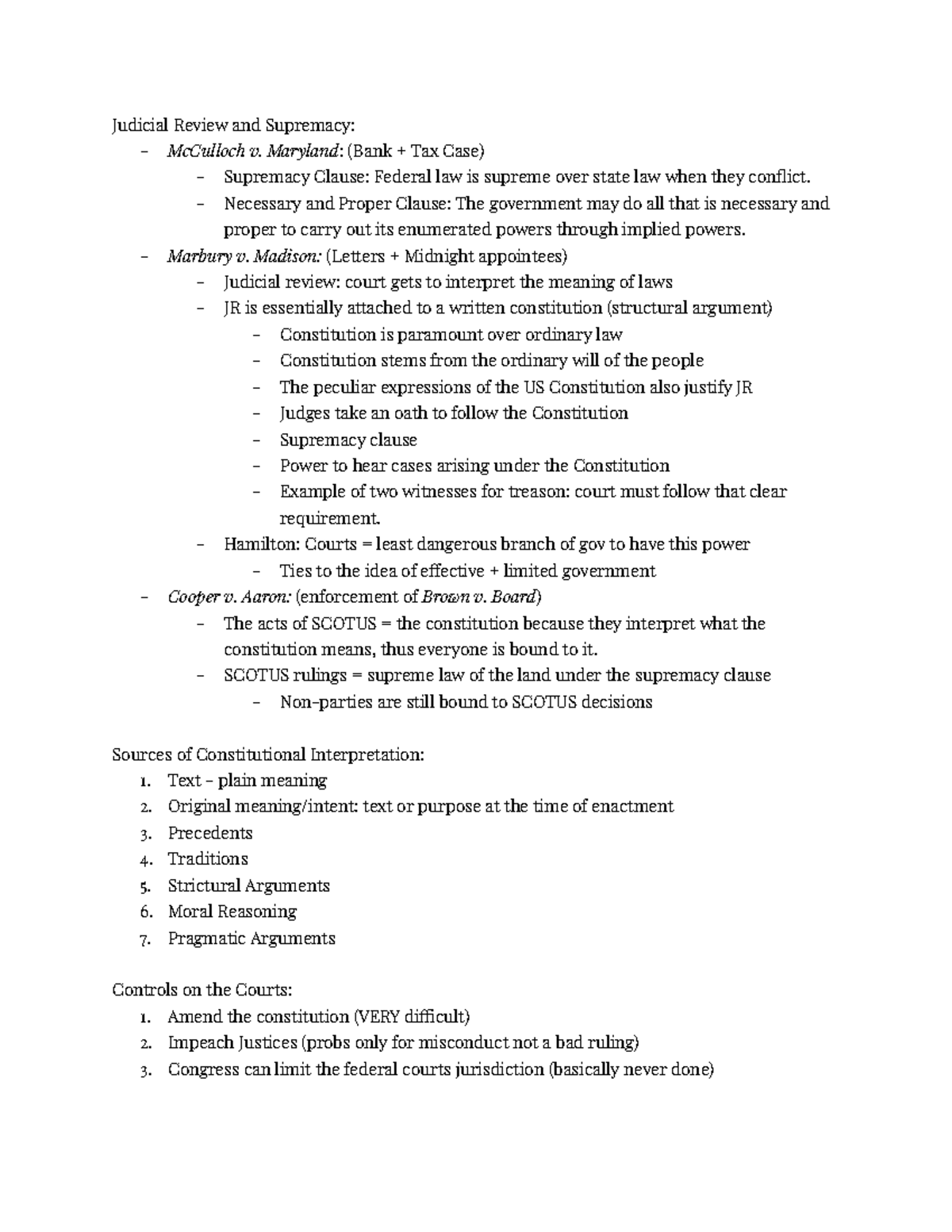 CON 101: Judicial Review and Supremacy Clause Outline Notes - Studocu