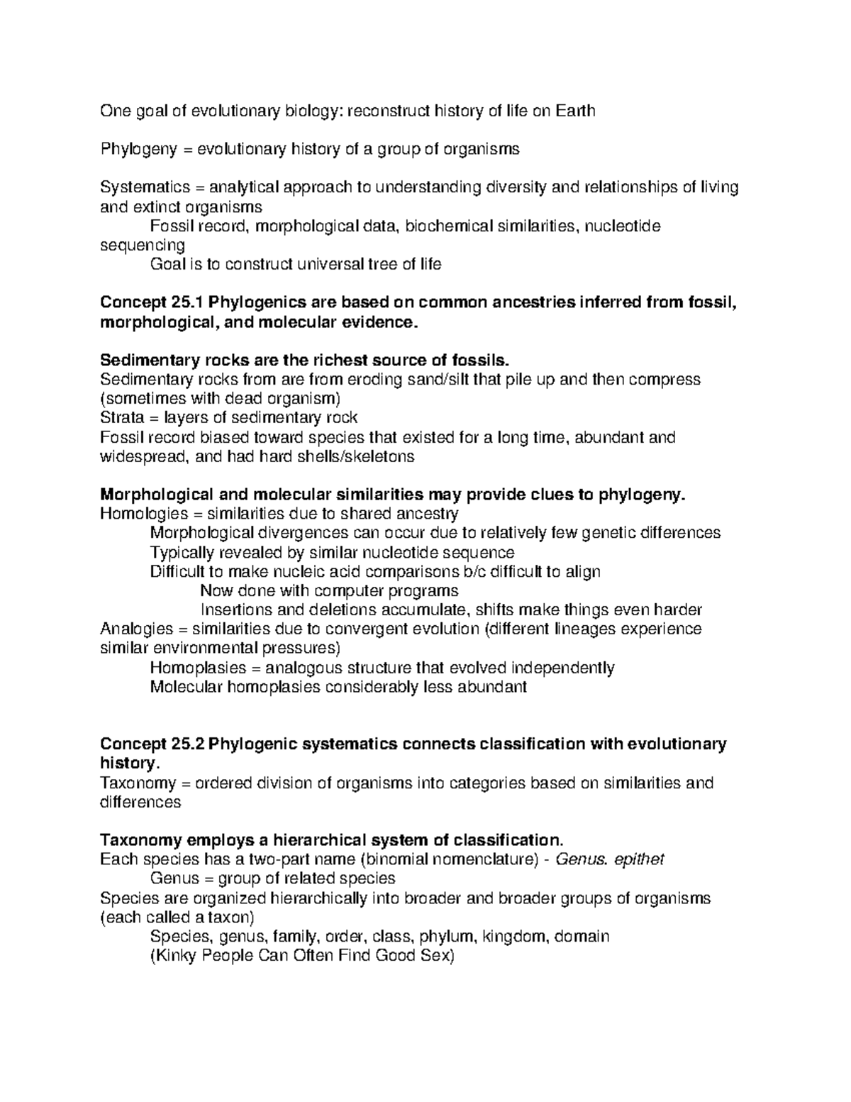 Biology 198396234 Chapter 25 Notes: Phylogeny and Systematics - Studocu