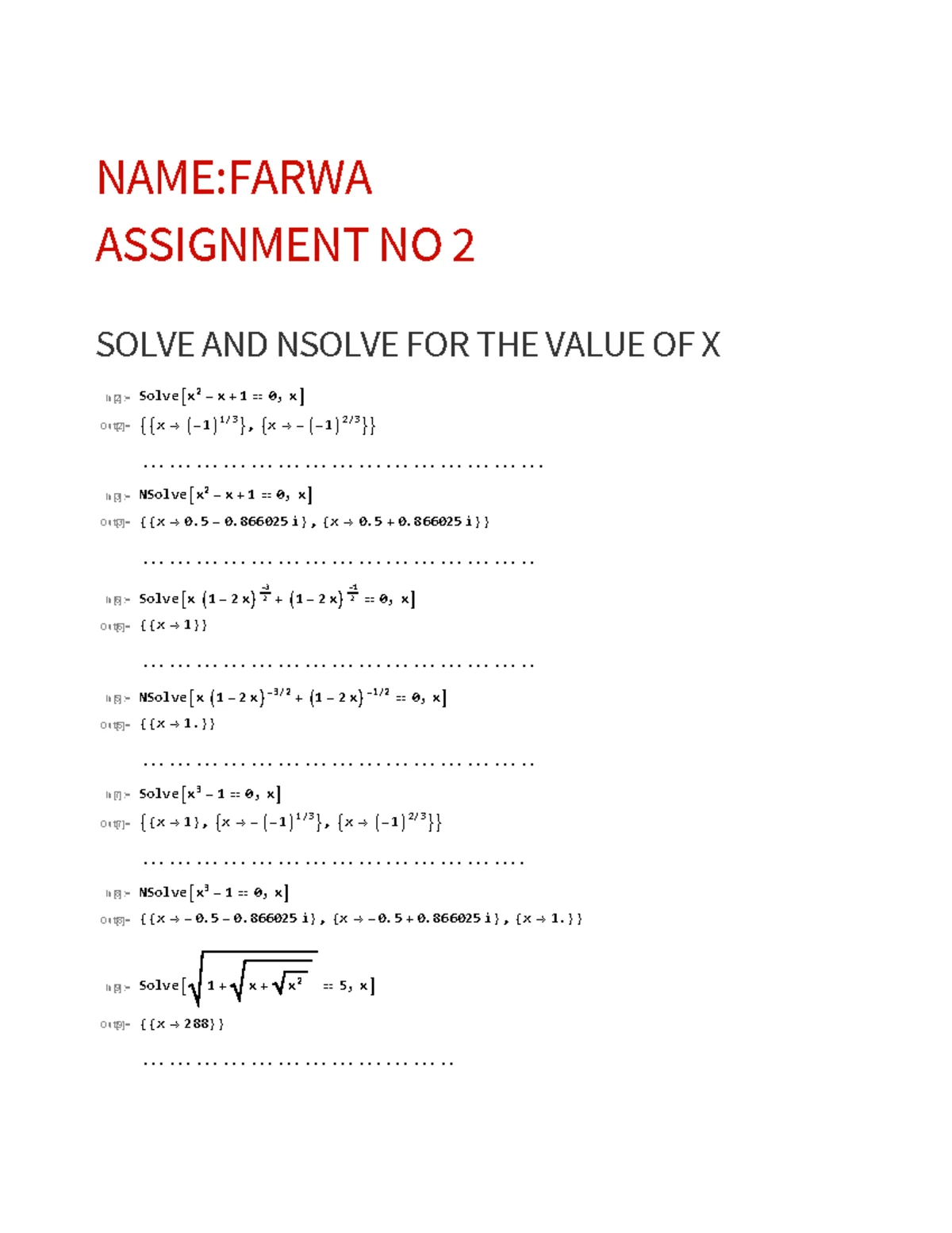 F21BMAT009 Assignment 2 Mathematica Notes - March 2023 - Studocu