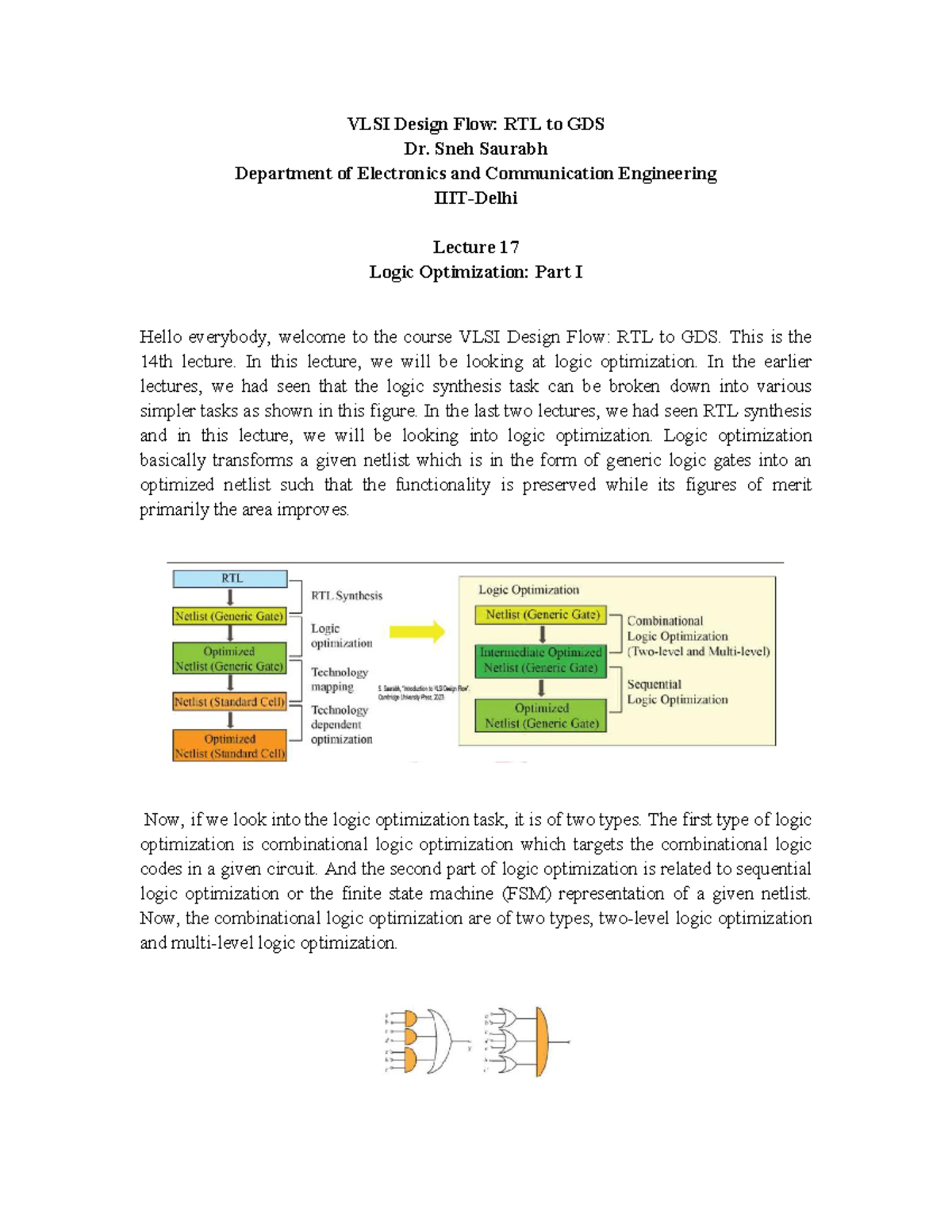 VLSI Design Flow: RTL to GDS - Lecture 17: Logic Optimization I - Studocu