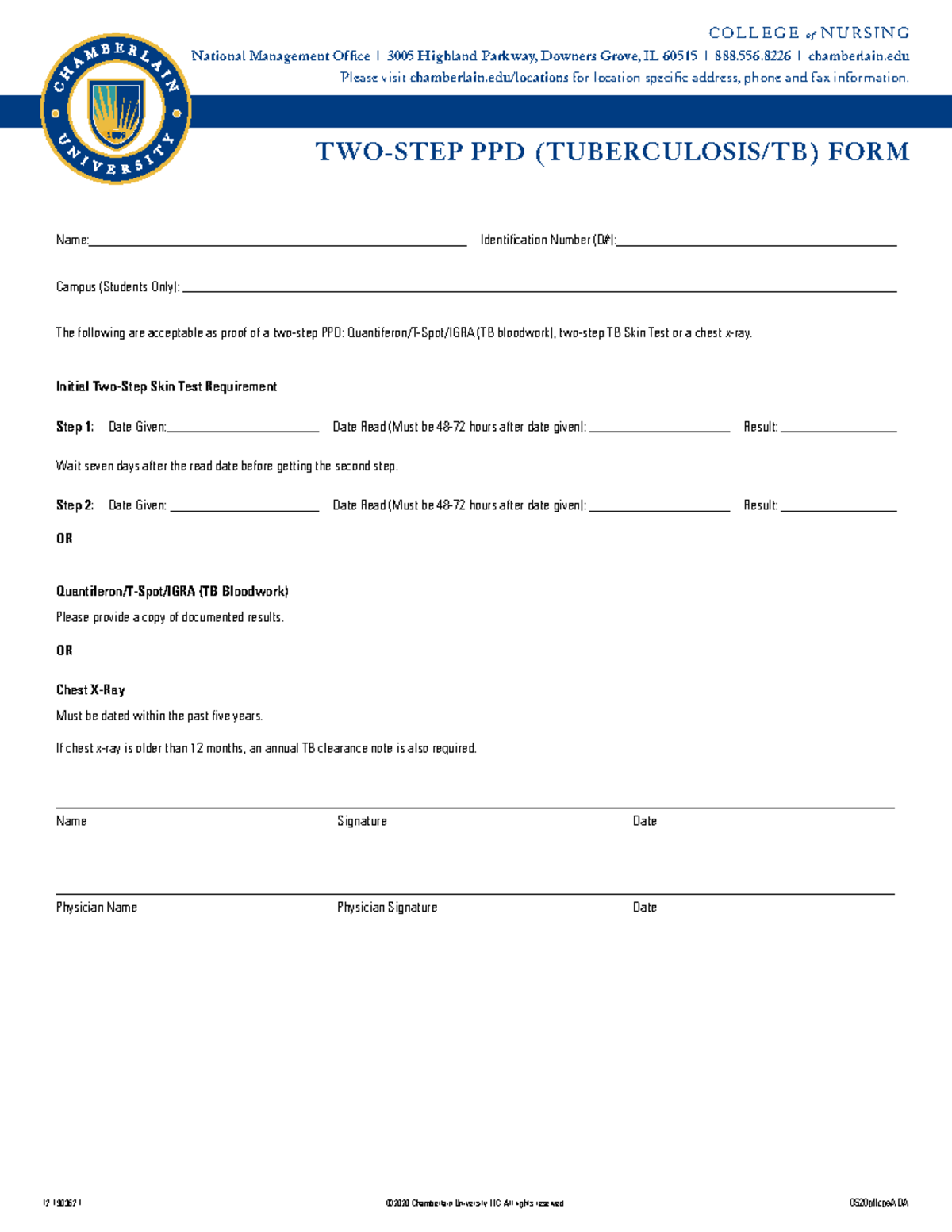 Two Step PPD form - PPD Form - C O L L E G E o f N U R S I N G National Management Office | 3005 - Studocu for Blank Free Printable Tb Test Form