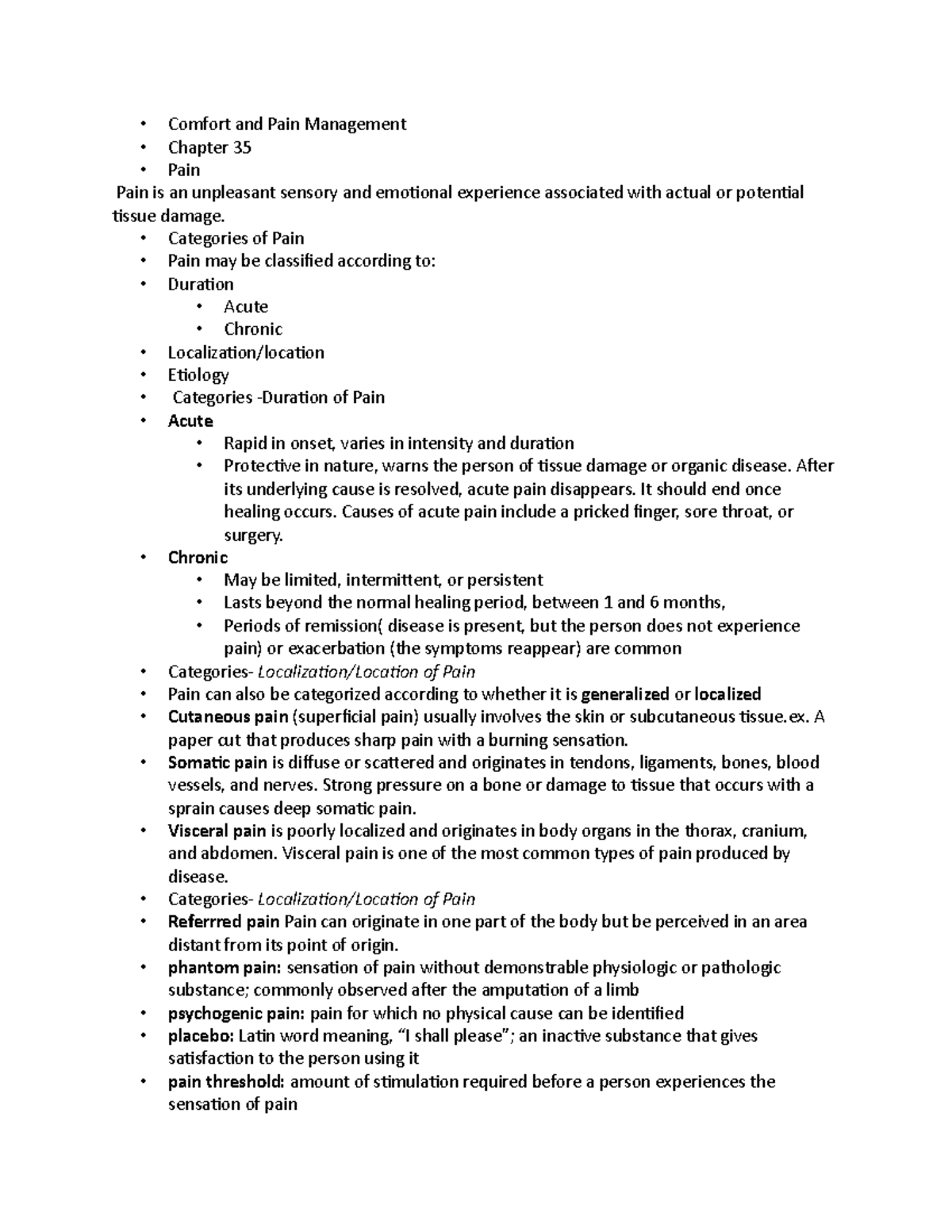 Comfort and Pain Management: Insights from Chapter 35 - Studocu