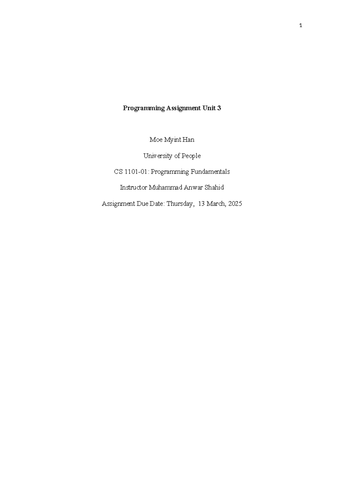 Programming Assignment Unit Six - Moe Myint Han - Programming ...