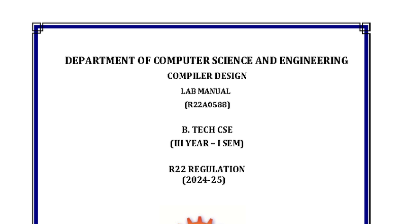 CD Lab Manual (R22A0588) for Compiler Design - B.Tech CSE Year I Sem ...