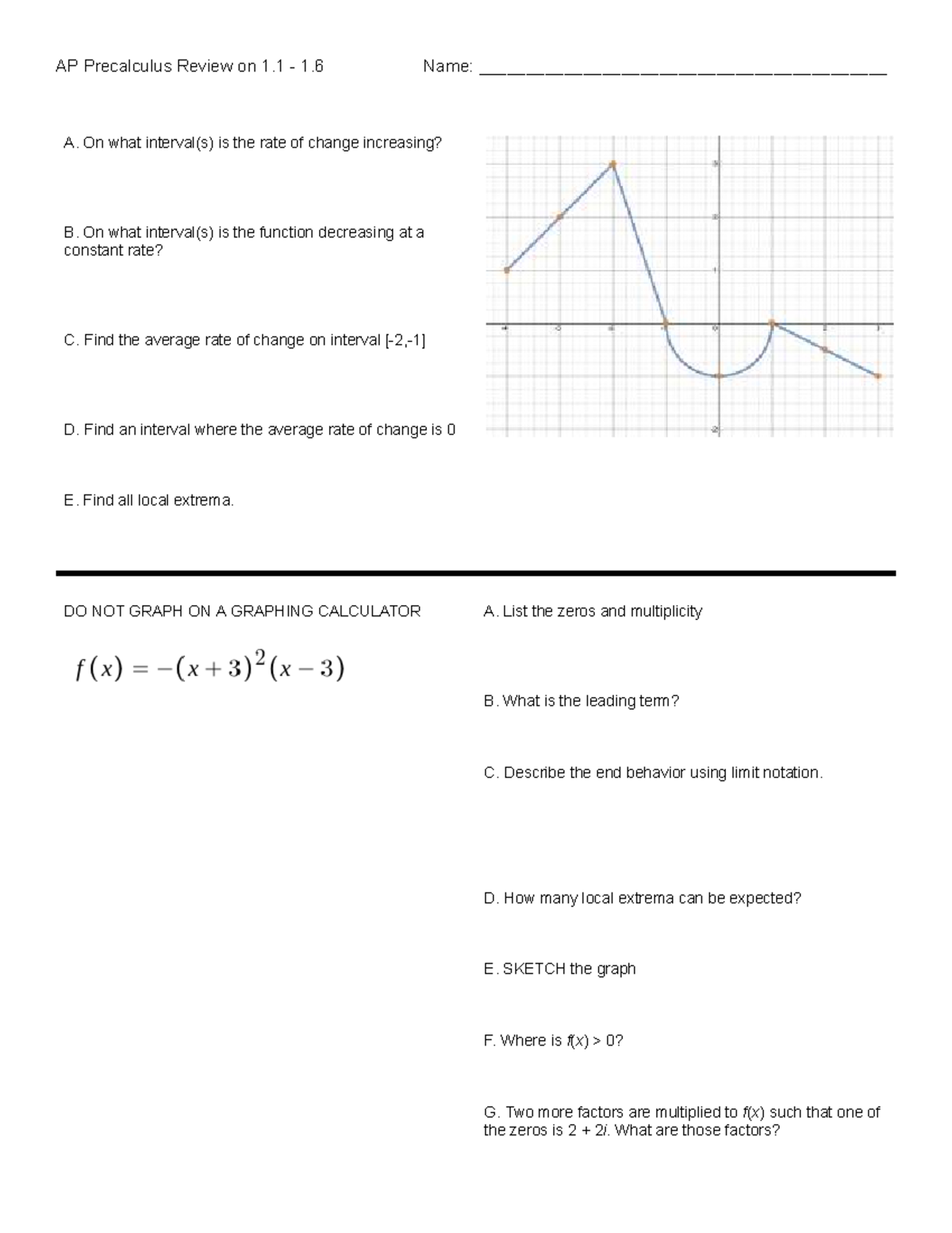 AP Precalculus Review: Key Concepts from Sections 1.1 to 1.6 - Studocu