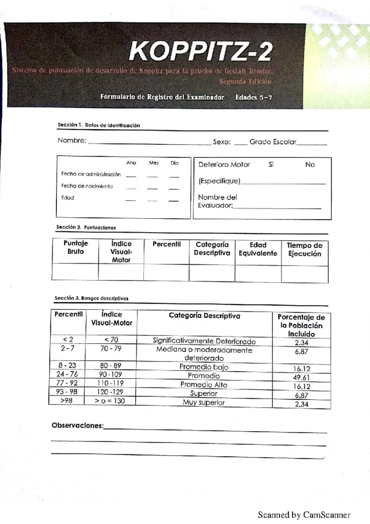 Formulario de Registro del Evaluador para Koppitz - 5 a 7 años - Document Preview
