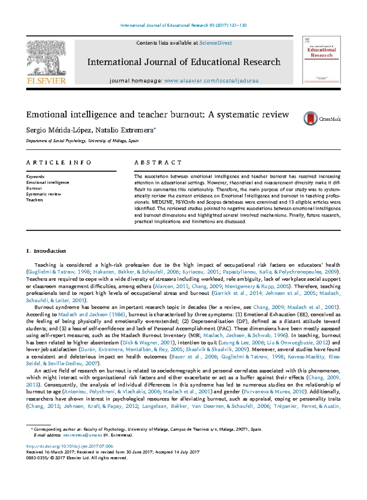 Emotional Intelligence and Teacher Burnout: A Systematic Review (EDU 85 ...