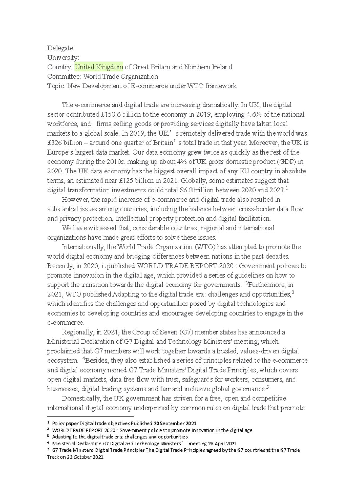 Position Paper-Example - Delegate: University: Country: United Kingdom ...