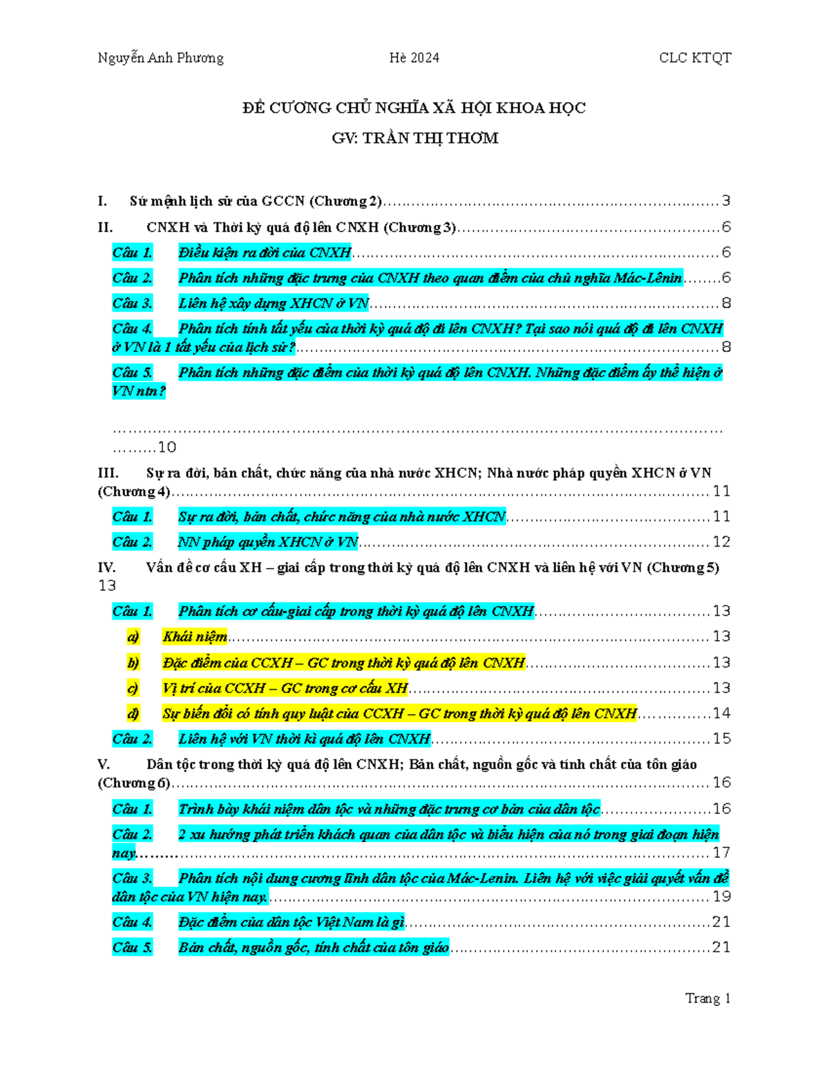 De cuong CNXH Final Exam - Trần Thị Thơm - Studocu