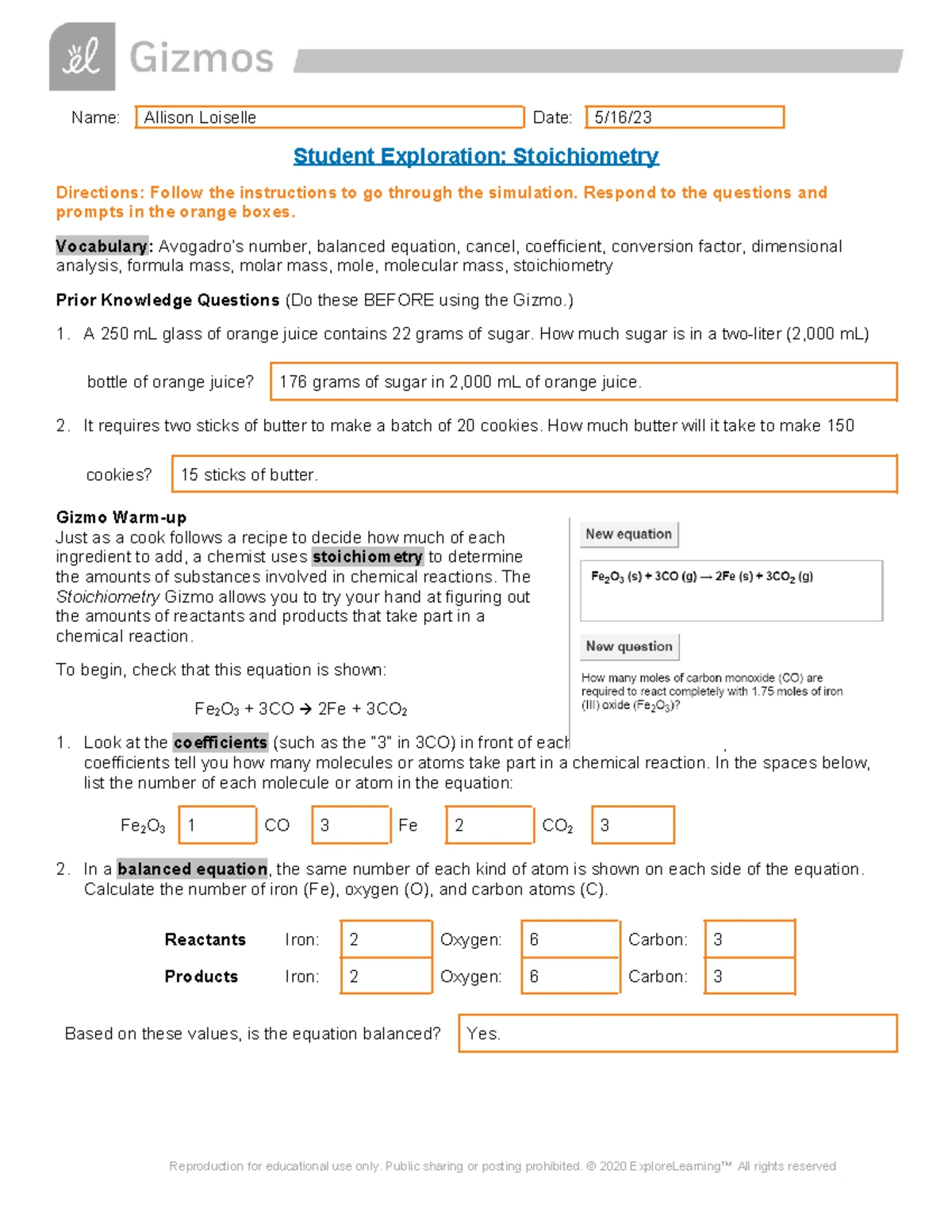 Dehydration Synthesis Gizmo - Name: Allison Loiselle Date: 2/16 ...