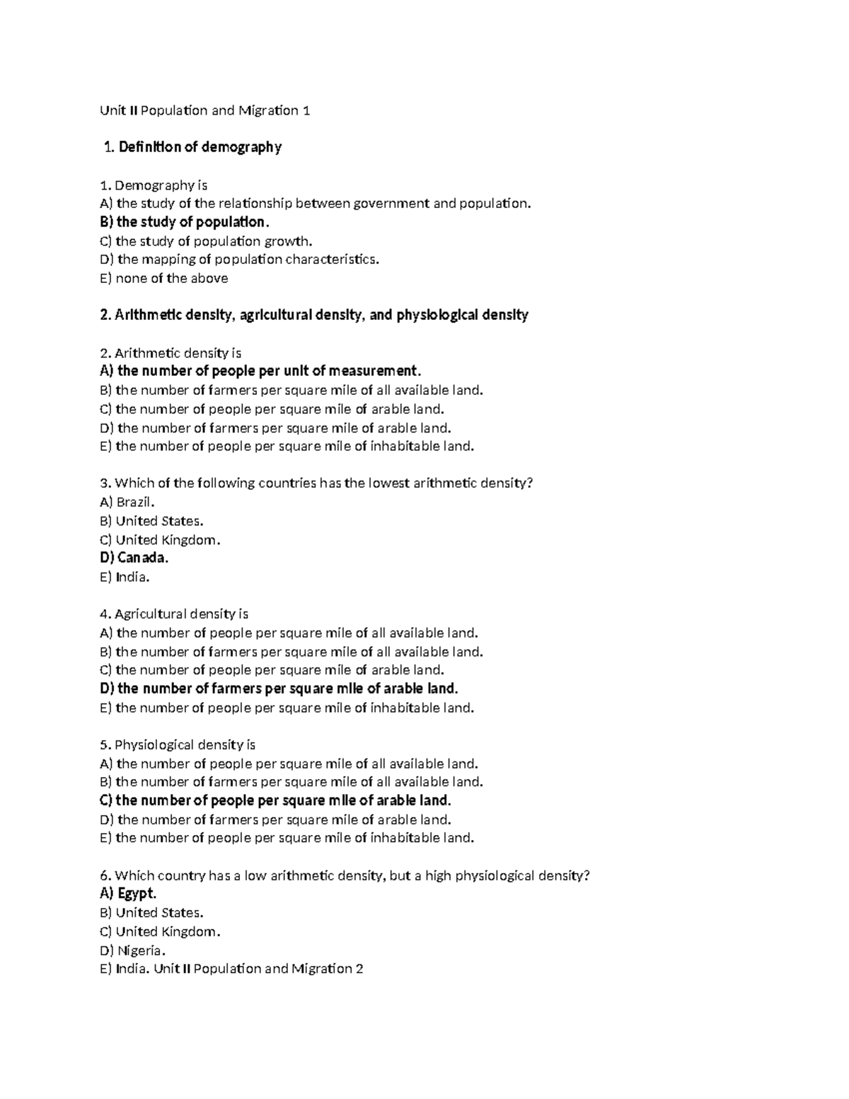 Unit II: Population and Migration Study Guide (APHG) - Studocu