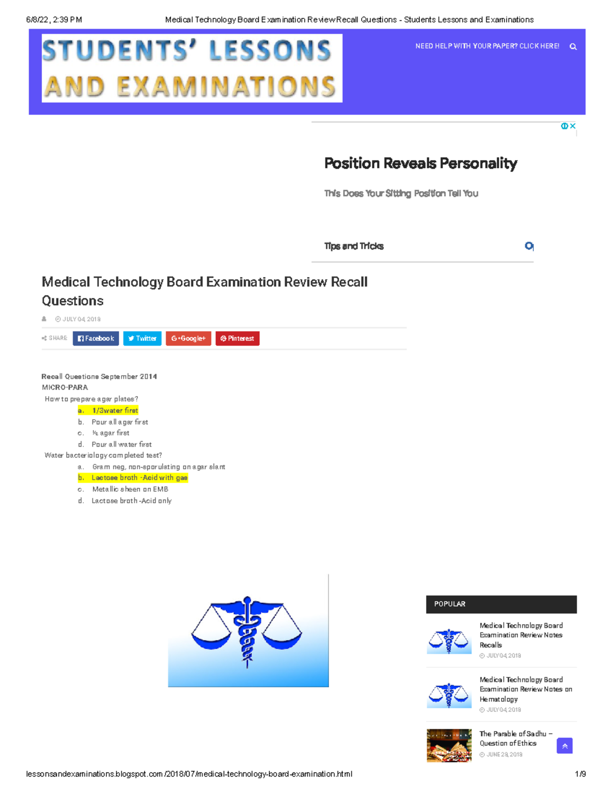 Medical Technology Board Exam Review: Key Recall Qs & Exam Tips - Studocu