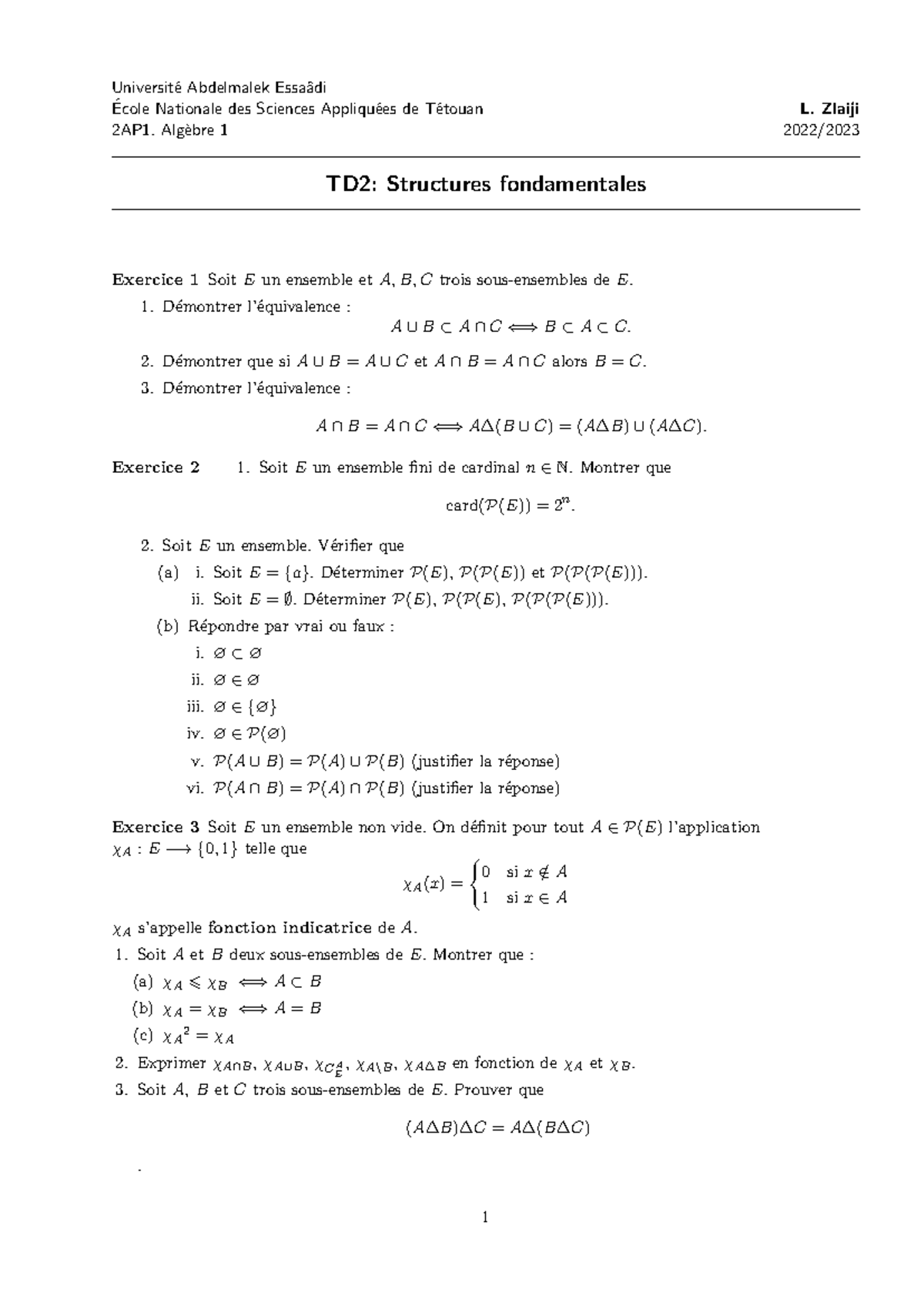 Titre: 2AP1 - TD2: Structures Fondamentales - Exercice 1 à 9 - Studocu