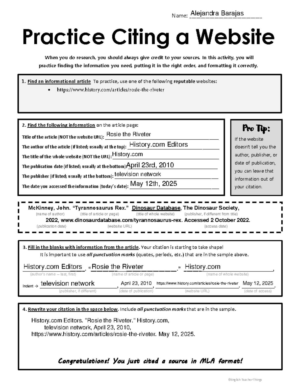 Citing Sources Practice: MLA Format for Websites (ENG 101) - Studocu