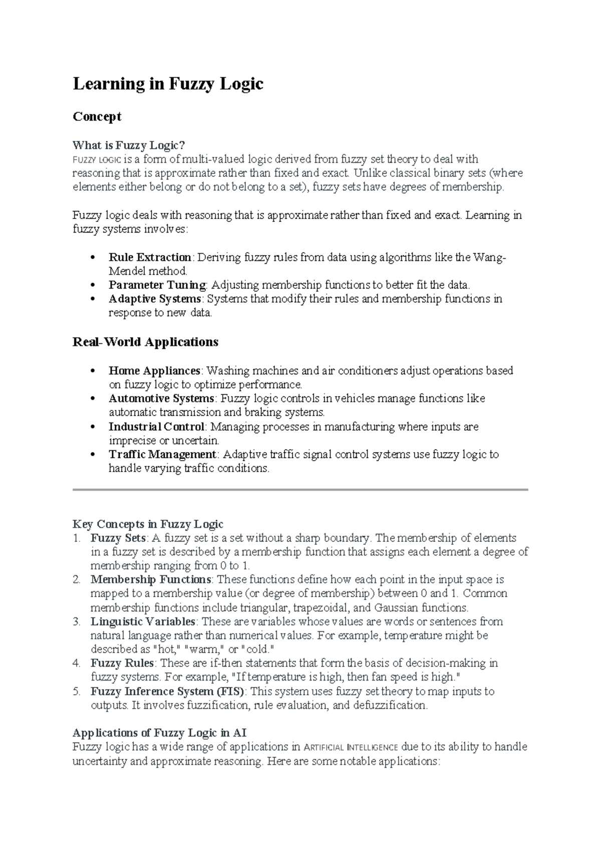 Fuzzy Logic Concepts and Applications: A Comprehensive Overview - Studocu