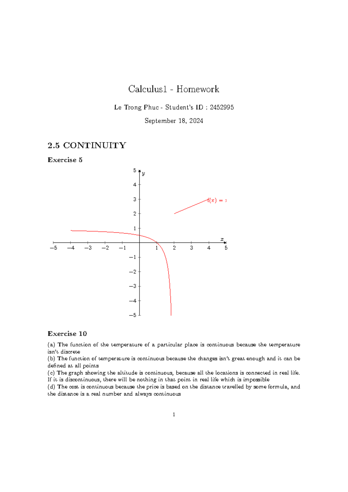 Calculus 1 HW - Math - Calculus1 - Homework Le Trong Phuc - Student’s ...