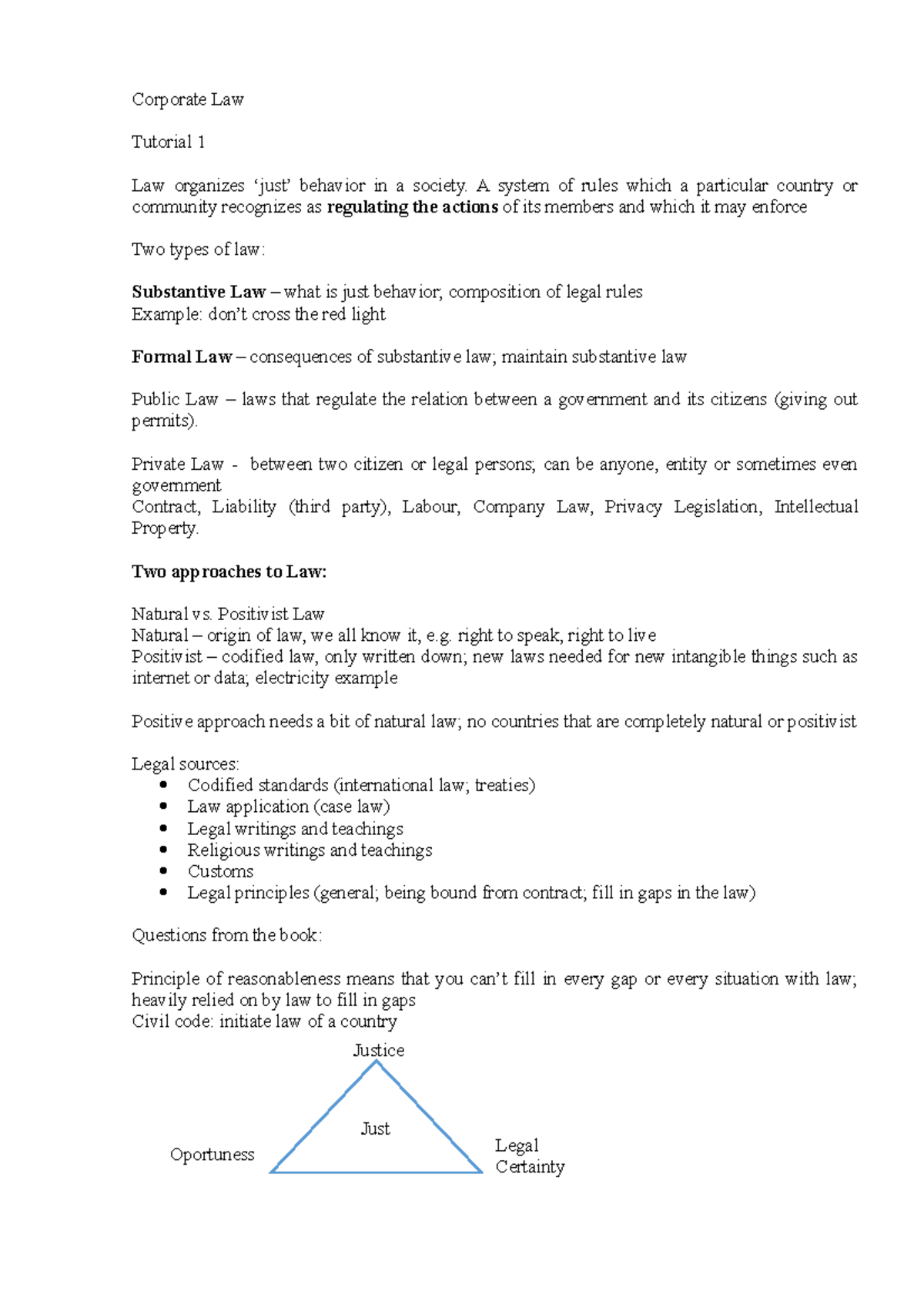 Corporate Law Tutorial 1 Study Notes (Law Overview & Key Concepts ...