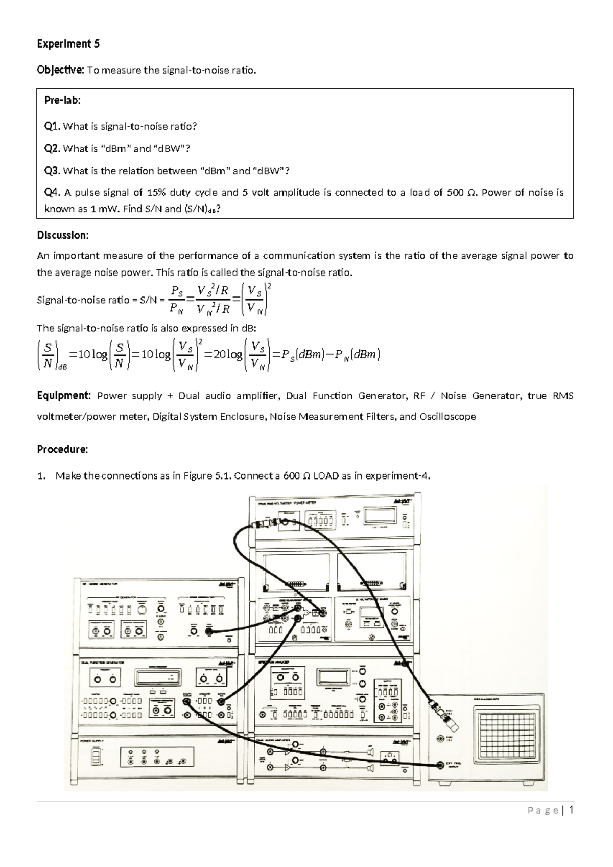 Lab-5: Measuring Signal-to-Noise Ratio in Communication Systems - Studocu
