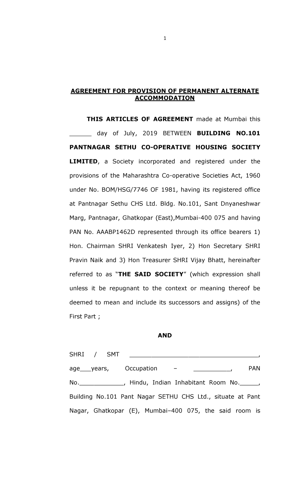 PAAA Agreement for Permanent Alternate Accommodation in Mumbai - Studocu