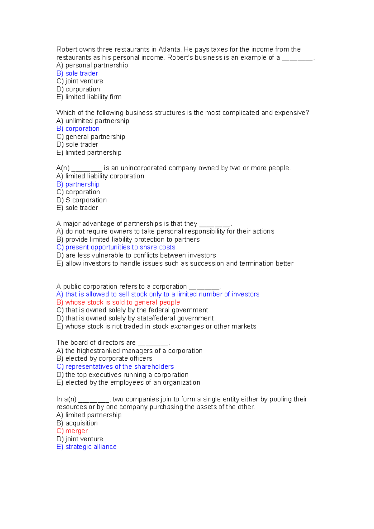 Quiz: Business Structures and Financial Statements (Course Code: BUS101 ...