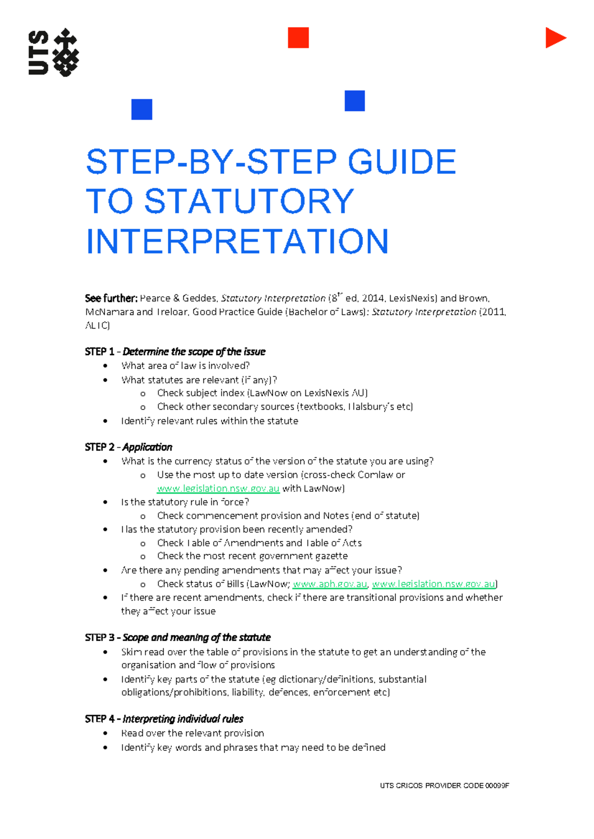 Step-by-Step Guide to Statutory Interpretation (UTS Code: 00099F) - Studocu
