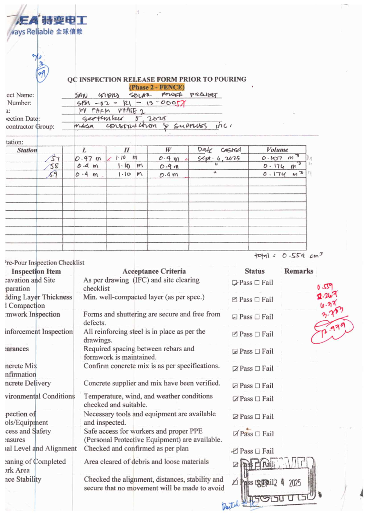 EA 11 Reliable QC Inspection Release Form for SAN L510RO Solar Project ...