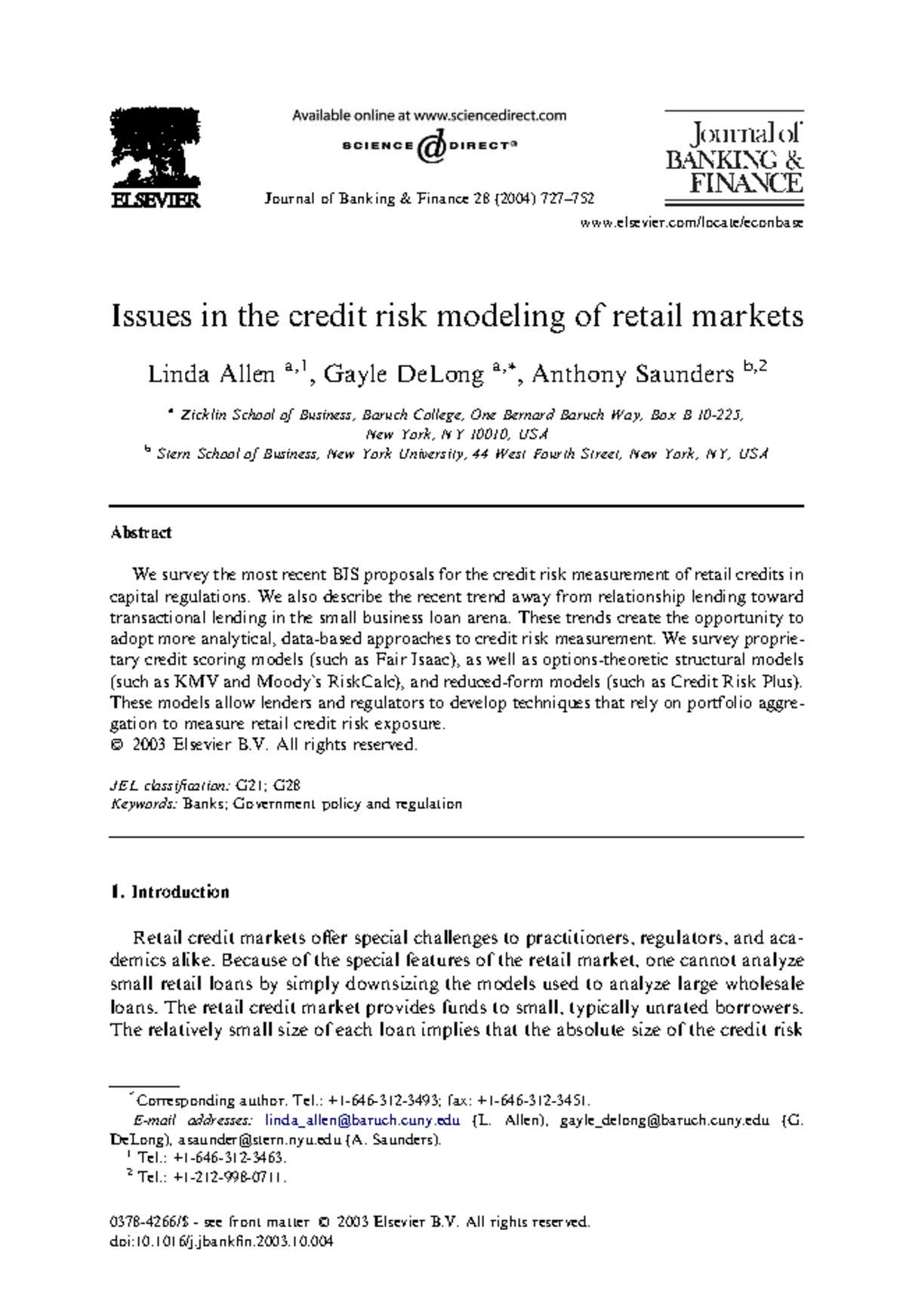 BIS Proposals on Credit Risk Modeling in Retail Markets: A Review - Studocu