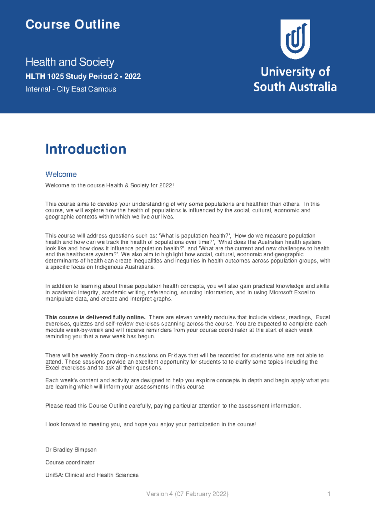 Health and Society Overview - HLTH 1025 Course Outline (SP2 2022) - Studocu