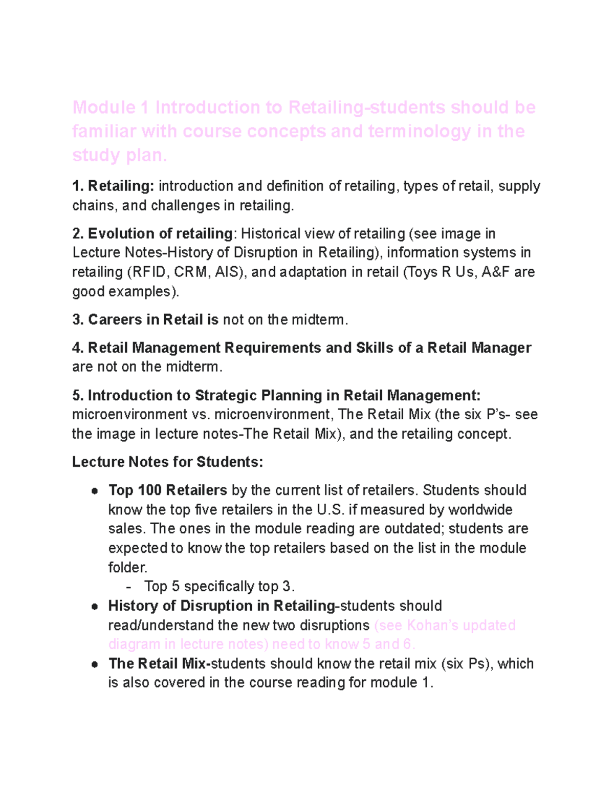 Retail Module Notes: Key Concepts & Strategies for Success (MKT 101 ...