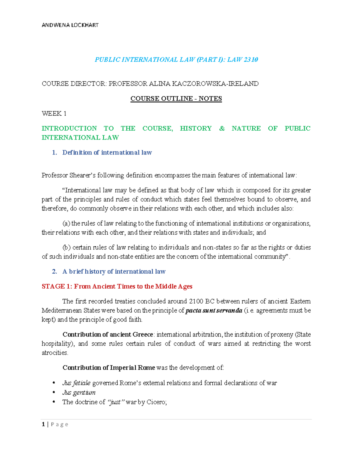 Public International Law (LAW 2310) - Lecture Notes Overview - Studocu
