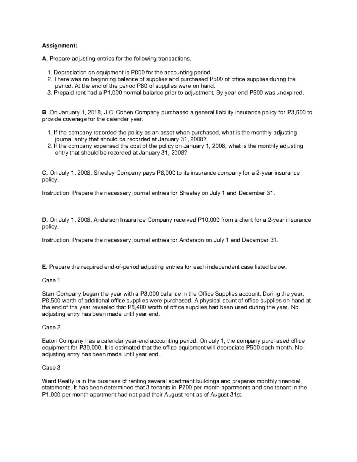 BSA Homework - Adjusting Entries Practice Guide - Studocu
