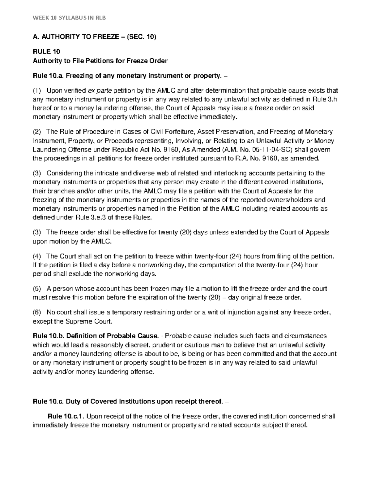 WEEK 10 LAW REVIEWER: FREEZING ORDERS & INTELLECTUAL PROPERTY - Studocu