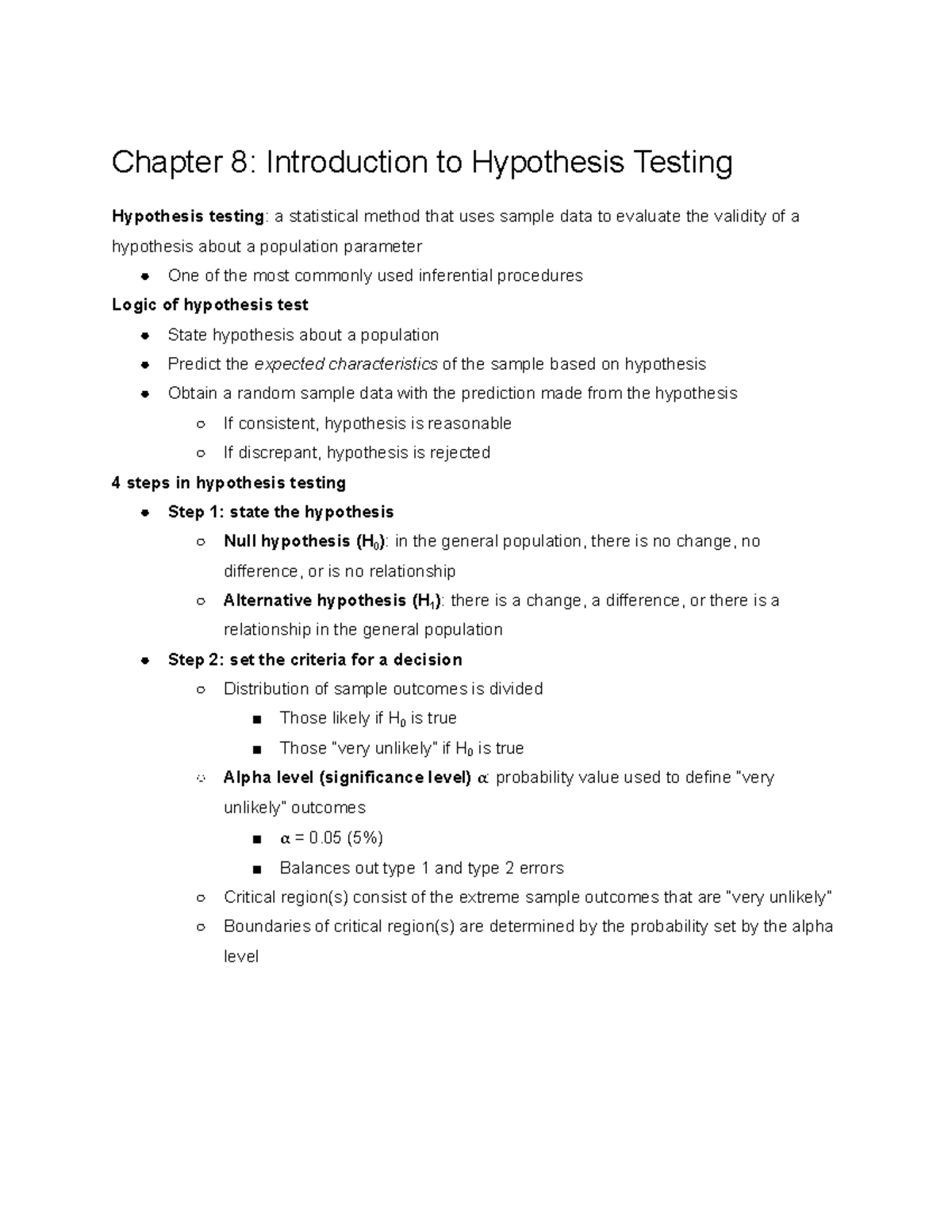 Psyc 243: Chapter 8-12 Hypothesis Testing & Analysis Notes - Studocu