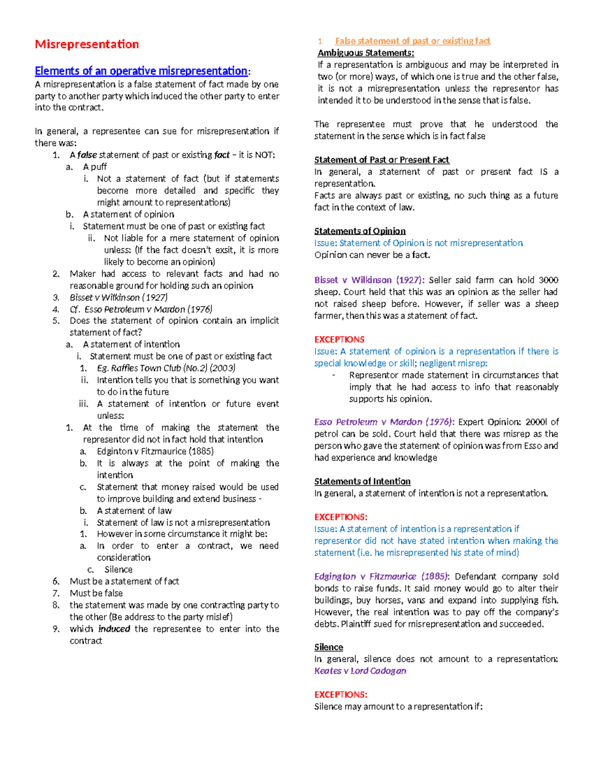 Misrepresentation Elements and Legal Implications - Law 101 Lecture ...
