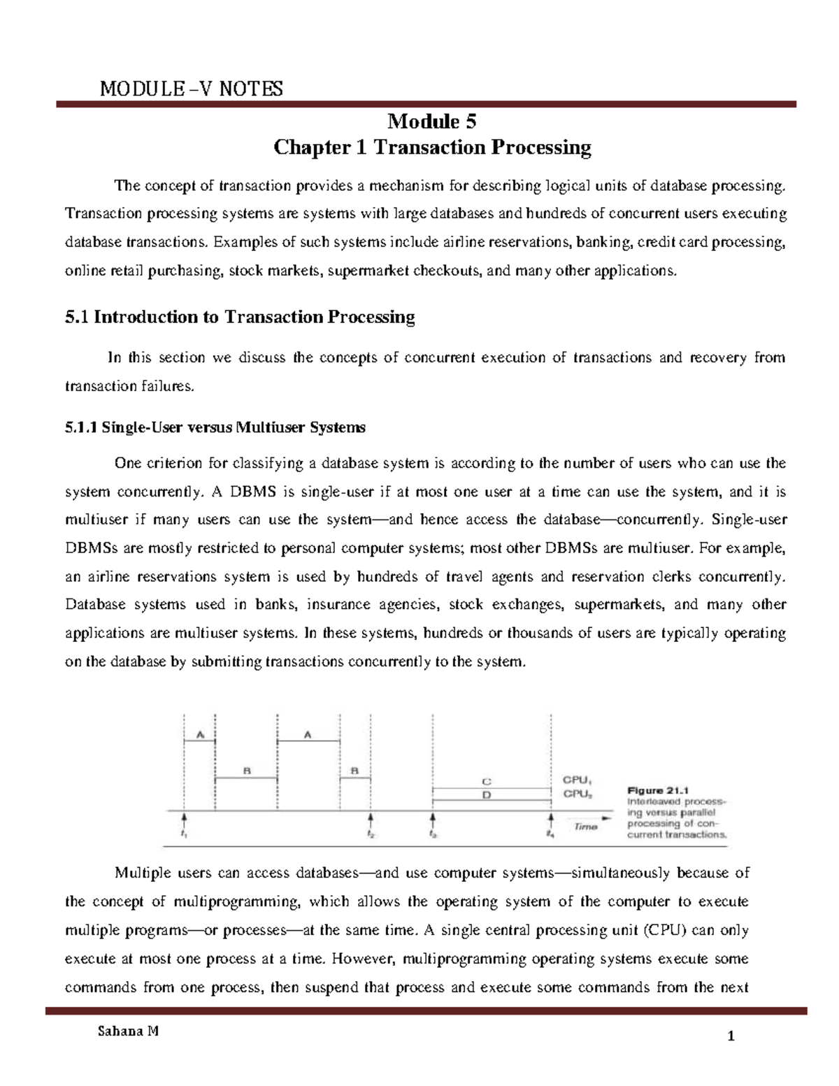 DBMS-Module 5 - Transaction Processing Overview and Concepts - Studocu