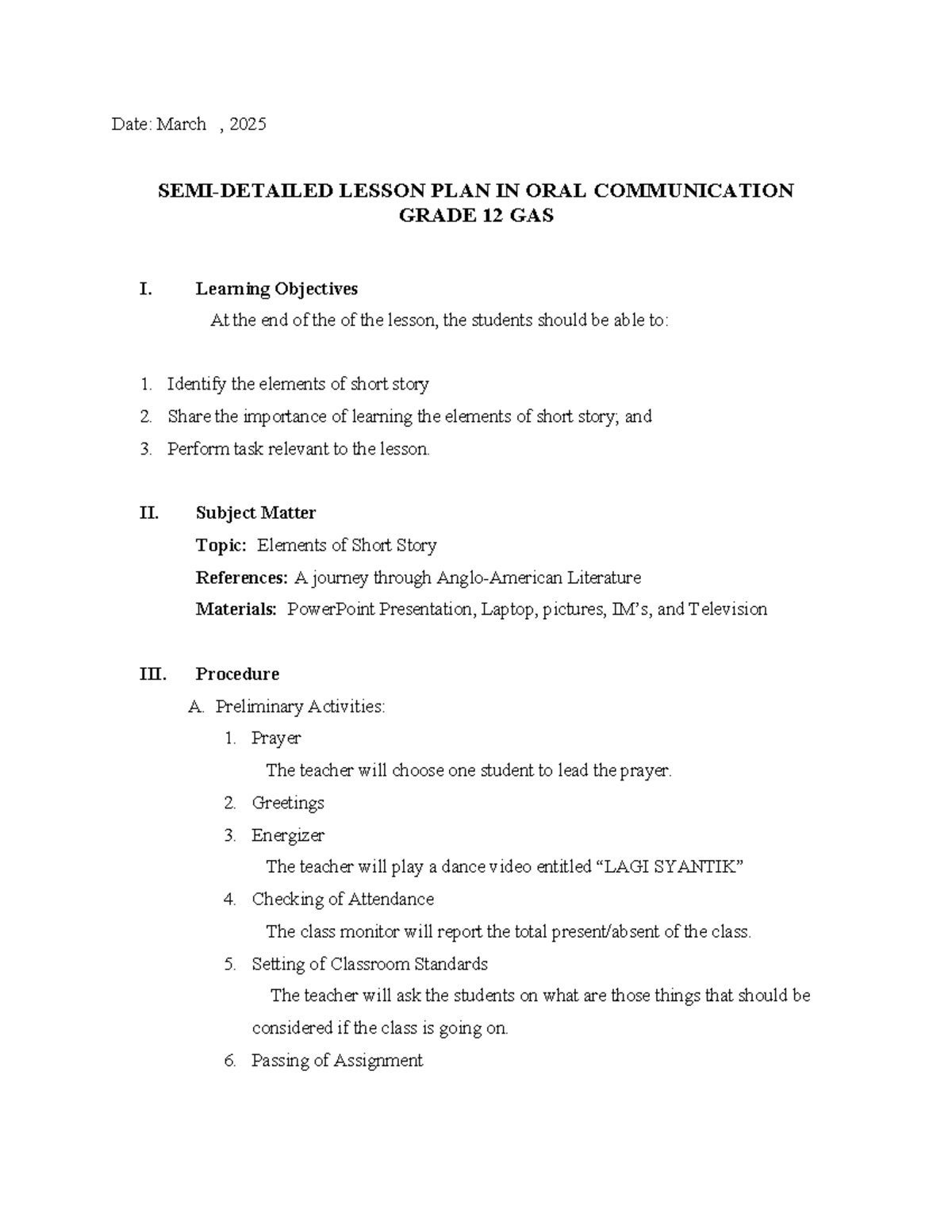 SHS Final LP - Detailed Lesson Plan in Oral Communication for G12 GAS ...