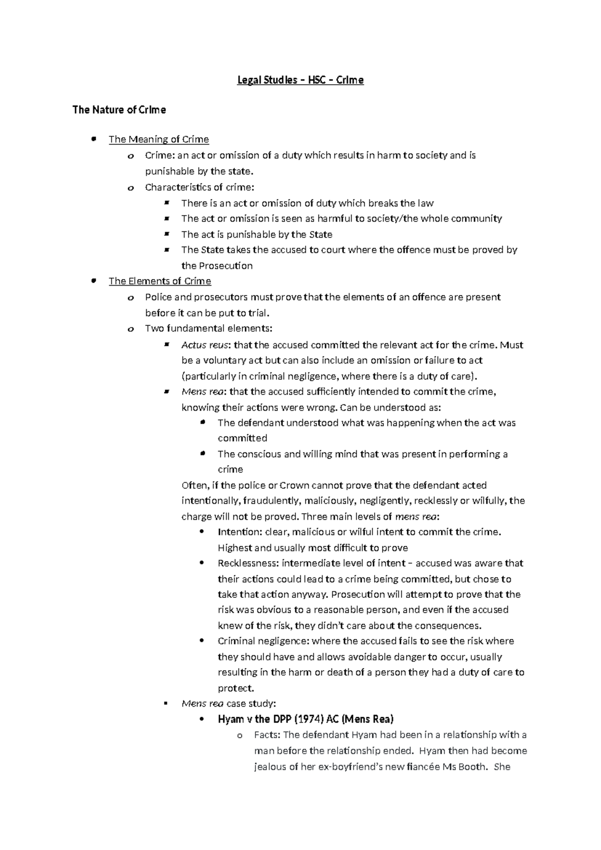 HSC Legal Studies: Crime Syllabus Notes Overview and Analysis - Studocu
