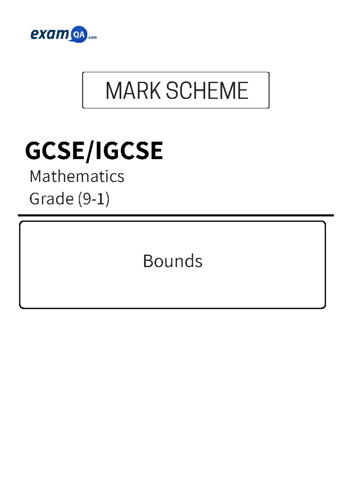 GCSE Maths IGCSE Grade Bounds Solutions and Mark Scheme - Studocu