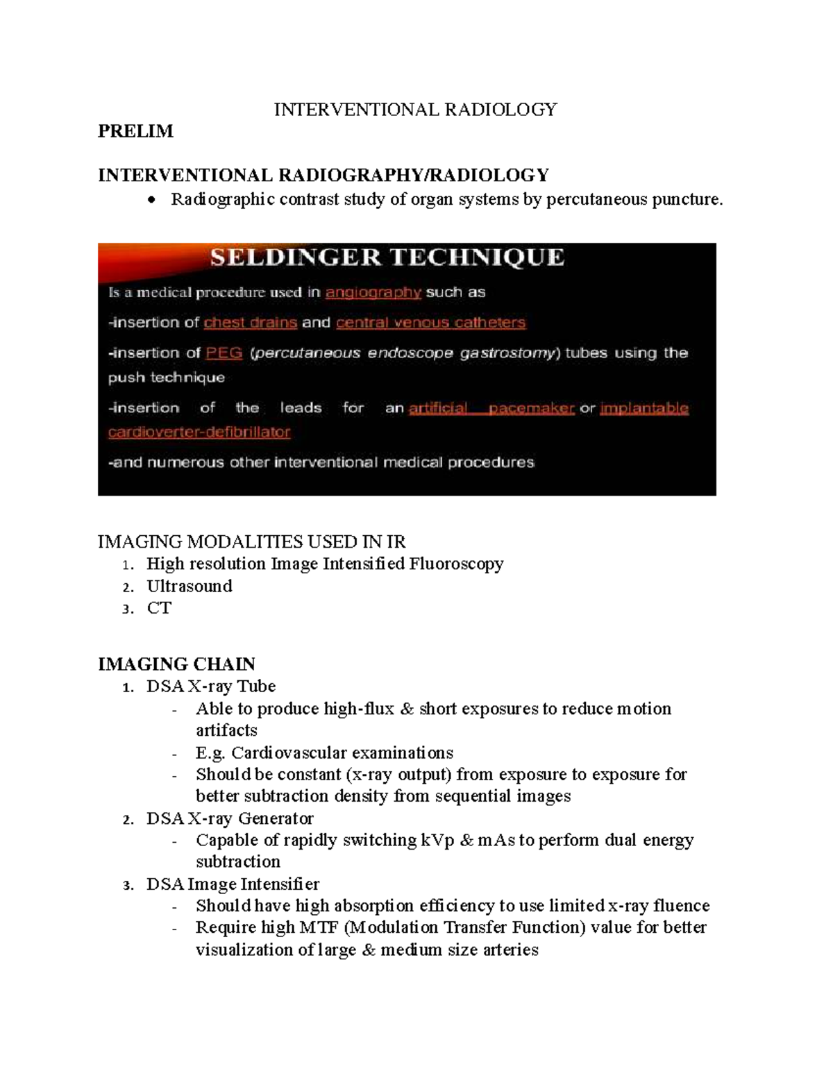 IR 101: Interventional Radiology Preliminary Review for Finals - Studocu