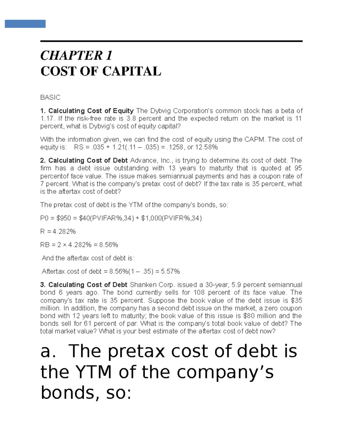 CF2 Exercises: Cost of Capital and Capital Budgeting Concepts - Studocu