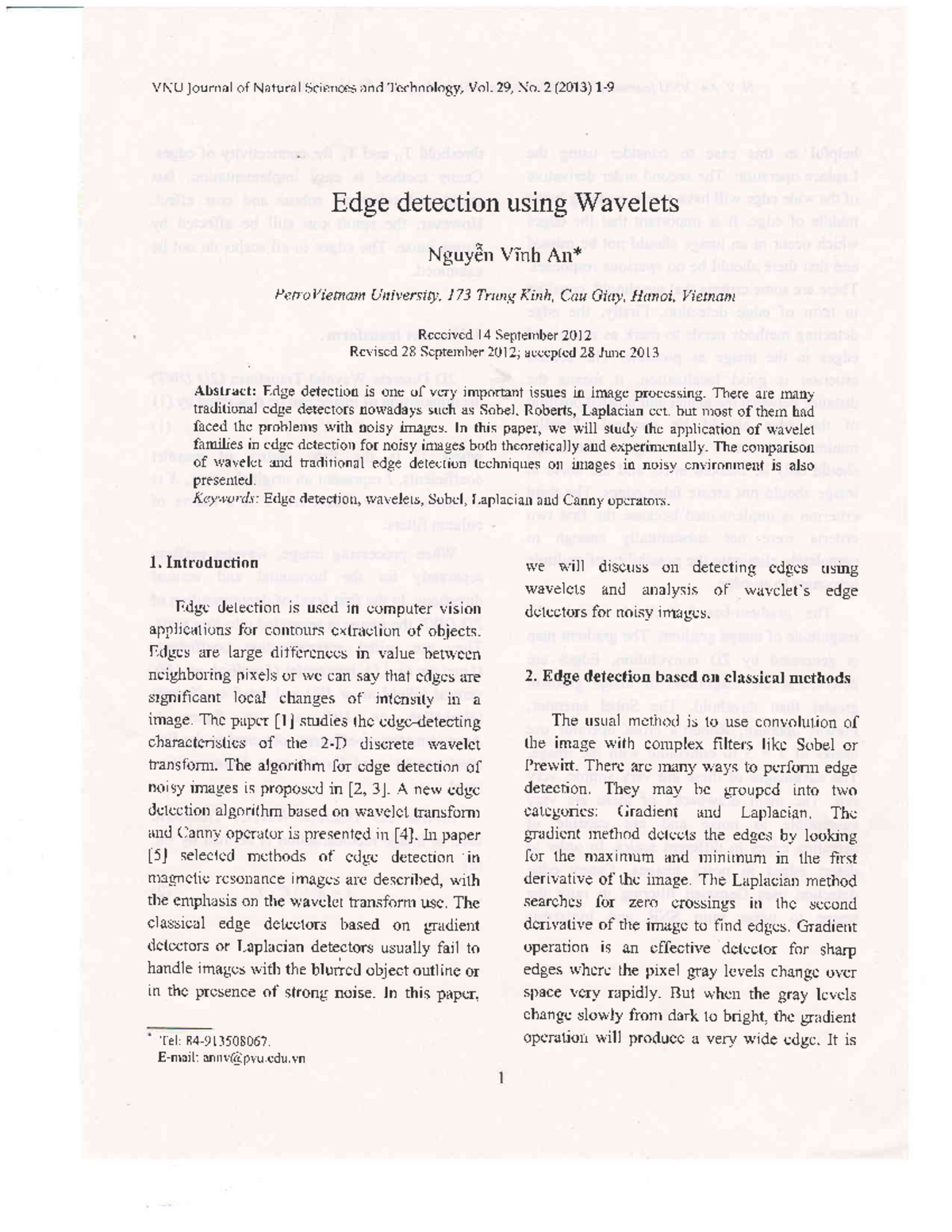Edge Detection in Noisy Images Using Wavelet Transform (VNU 29-2) - Studocu