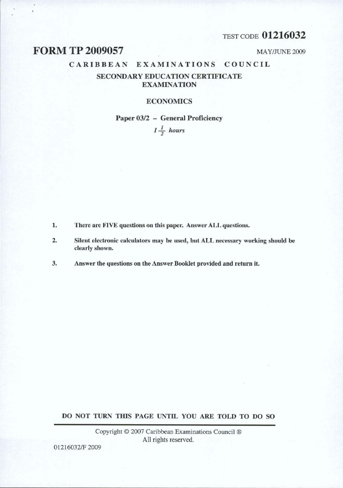 CSEC Economics June 2009 Exam Paper - General Proficiency - Studocu