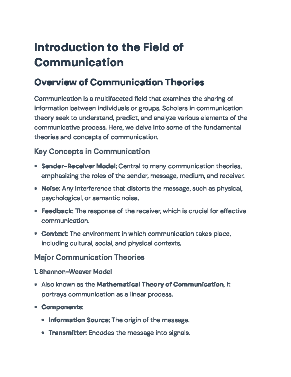 Overview of Communication Theories: Key Concepts and Applications ...