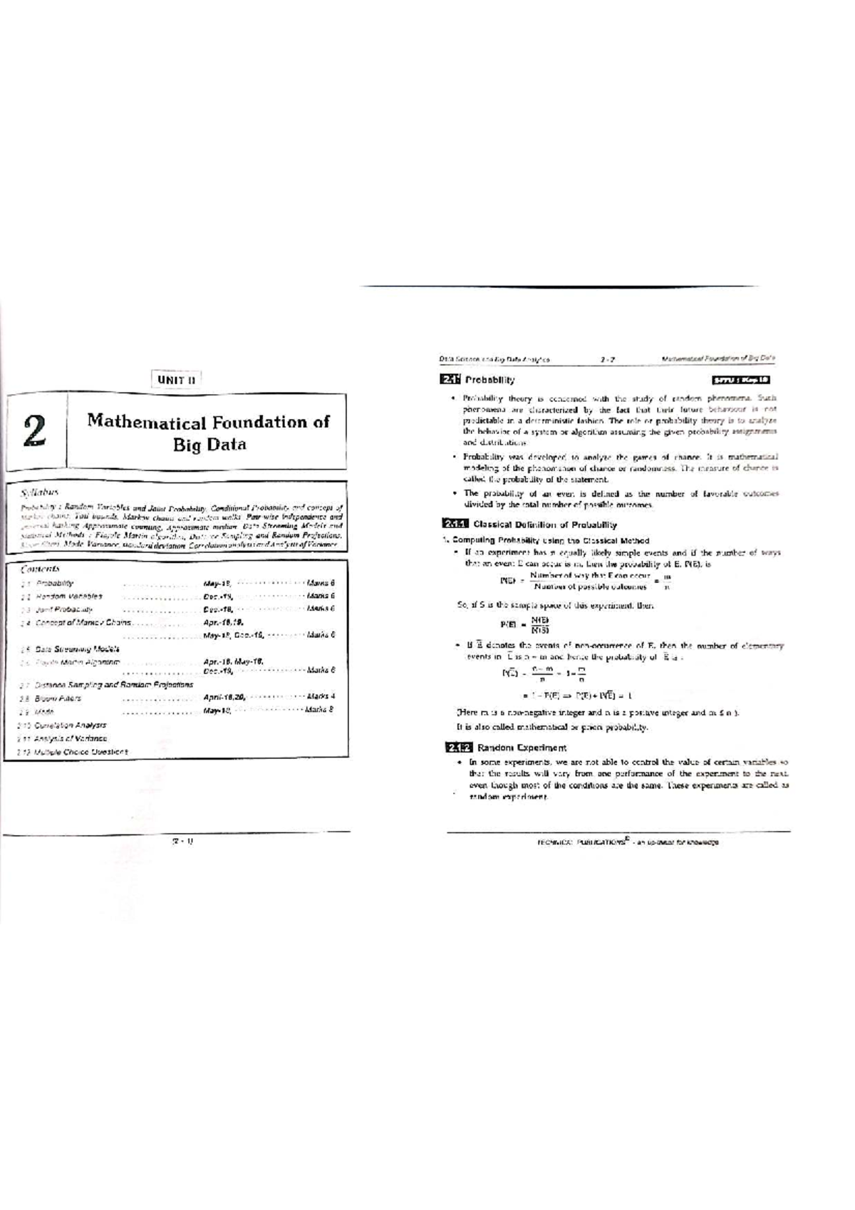 Dsbda Math Foundation - Unit II: Probability Concepts and Models - Studocu